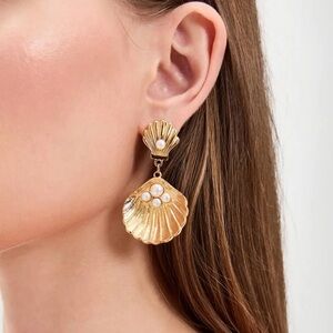 New MAYAMR 24kt dipped Gold Shell Earrings with genuine Pearl Accents